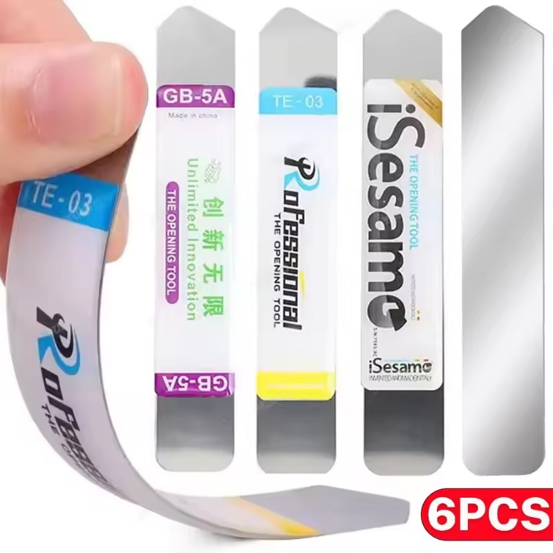 Phone Opening Tool - ชุดเครื่องมือซ่อมแซม 1-6 ชิ้น ประกอบด้วยค้อนงัดและใบมีดโลหะแบบแบนสำหรับเปิดหน้าจอโทรศัพท์มือถือที่แตก ลอกกาว และเปิดแบตเตอรี่