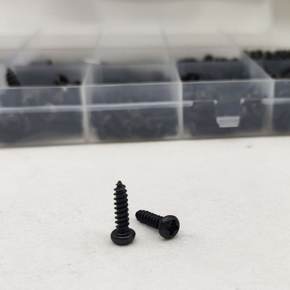 Electronics Repair Hobby - ชุดสกรูปลายสว่านเหล็กกล้าคาร์บอนสีดำ หัวกลมแบน หัวแฉก ชุดรวมขนาดเล็ก สำหรับงานซ่อมอุปกรณ์อิเล็กทรอนิกส์